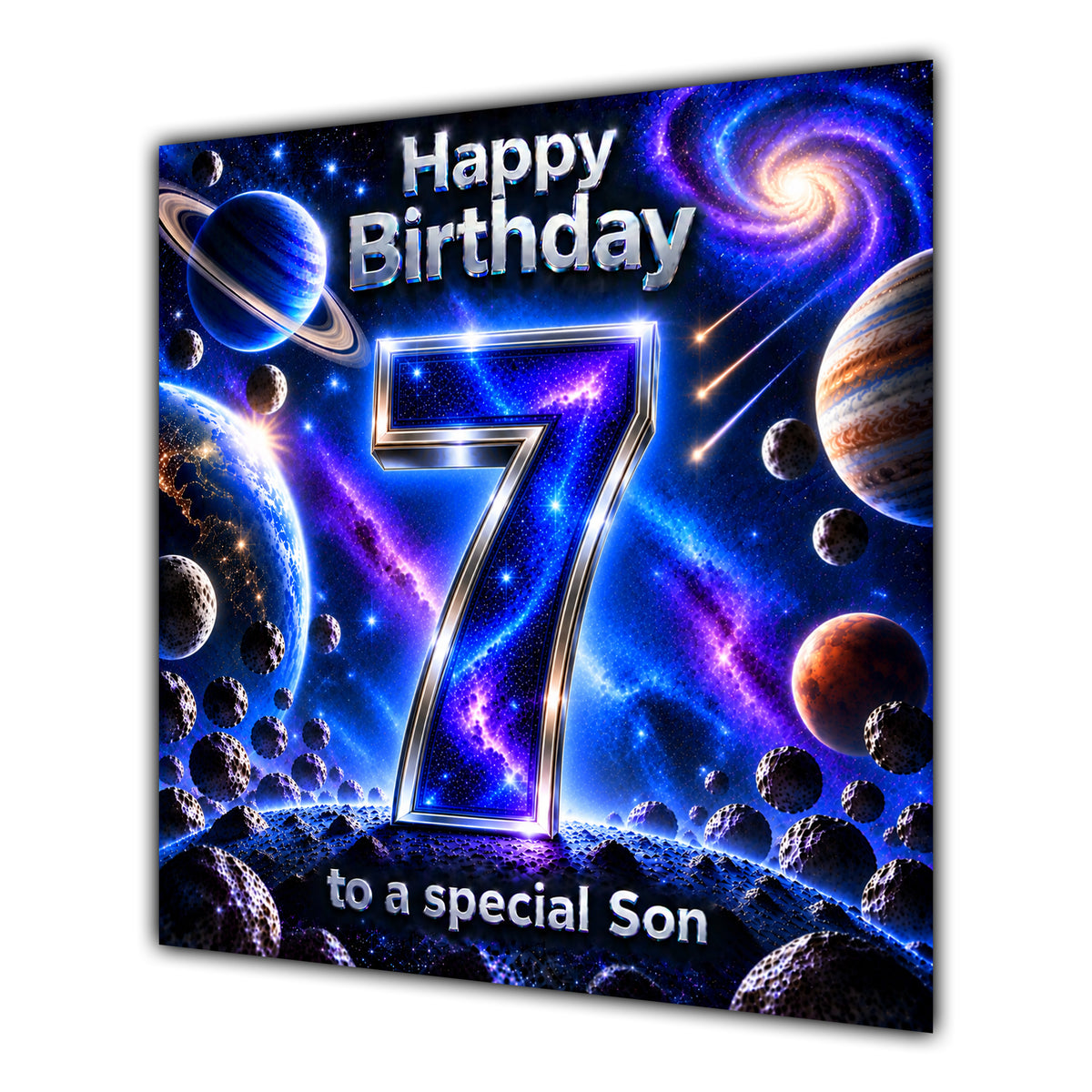 Son 7th Birthday Card Space Galaxy Planets Stars