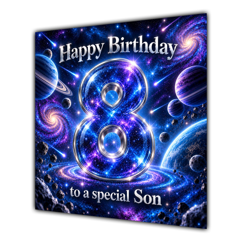 Son 8th Birthday Card Space Galaxy Planets Stars