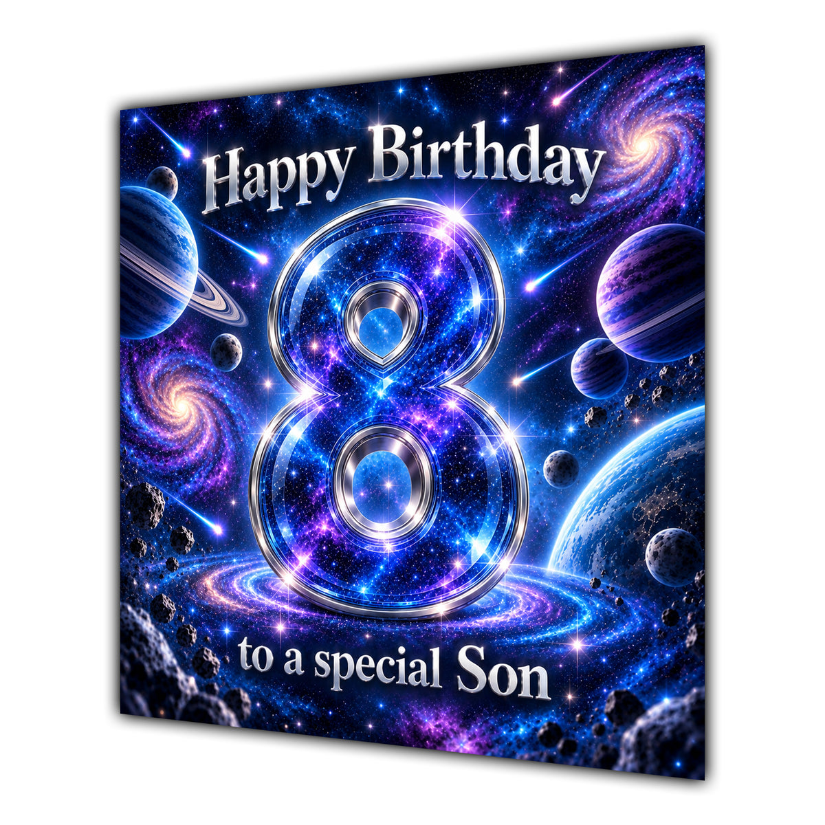 Son 8th Birthday Card Space Galaxy Planets Stars