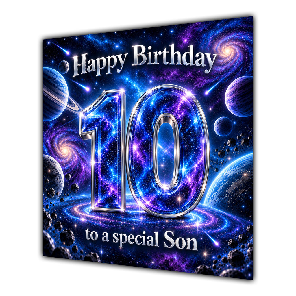 Son 10th Birthday Card Space Galaxy Planets Stars