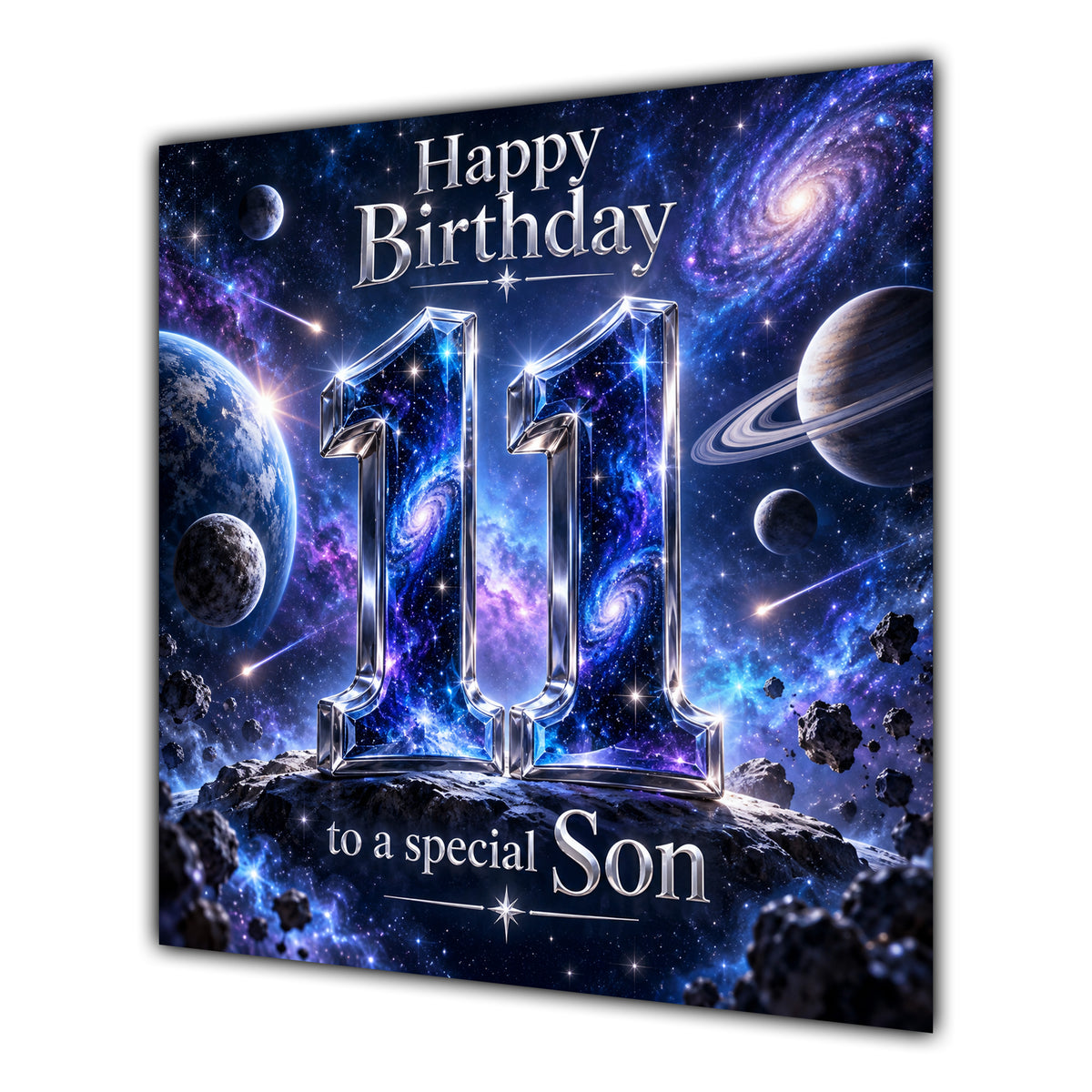 Son 11th Birthday Card Space Galaxy Planets Stars