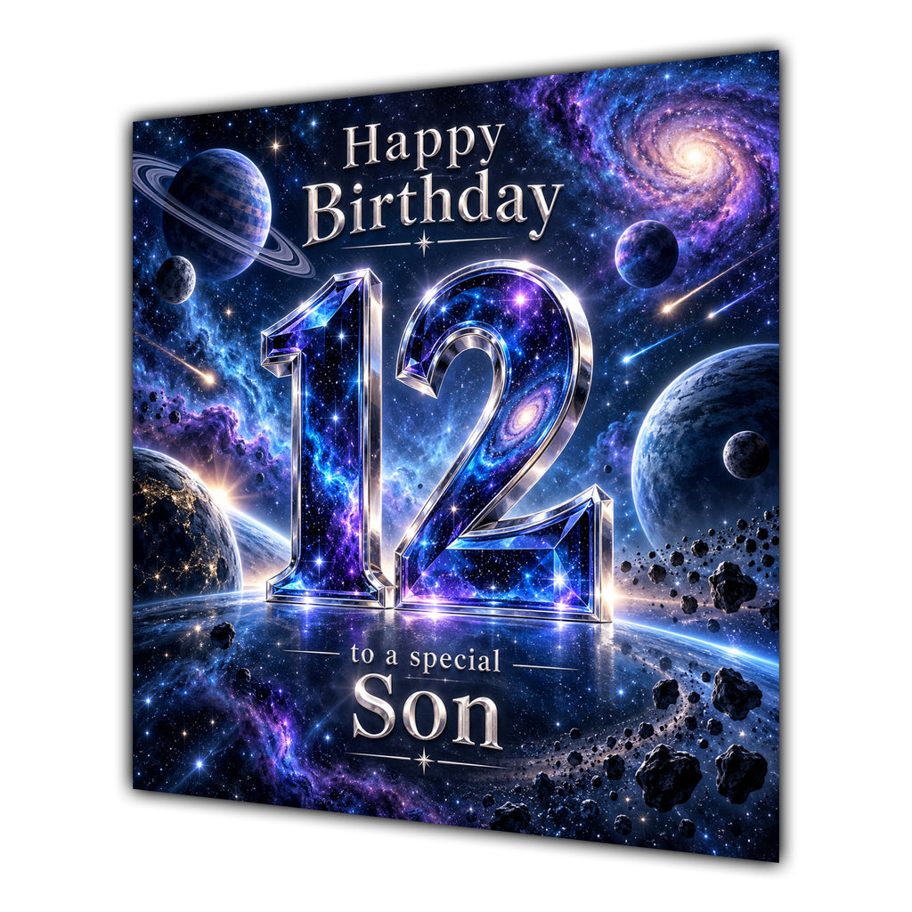 Son 12th Birthday Card Space Galaxy Planets Stars
