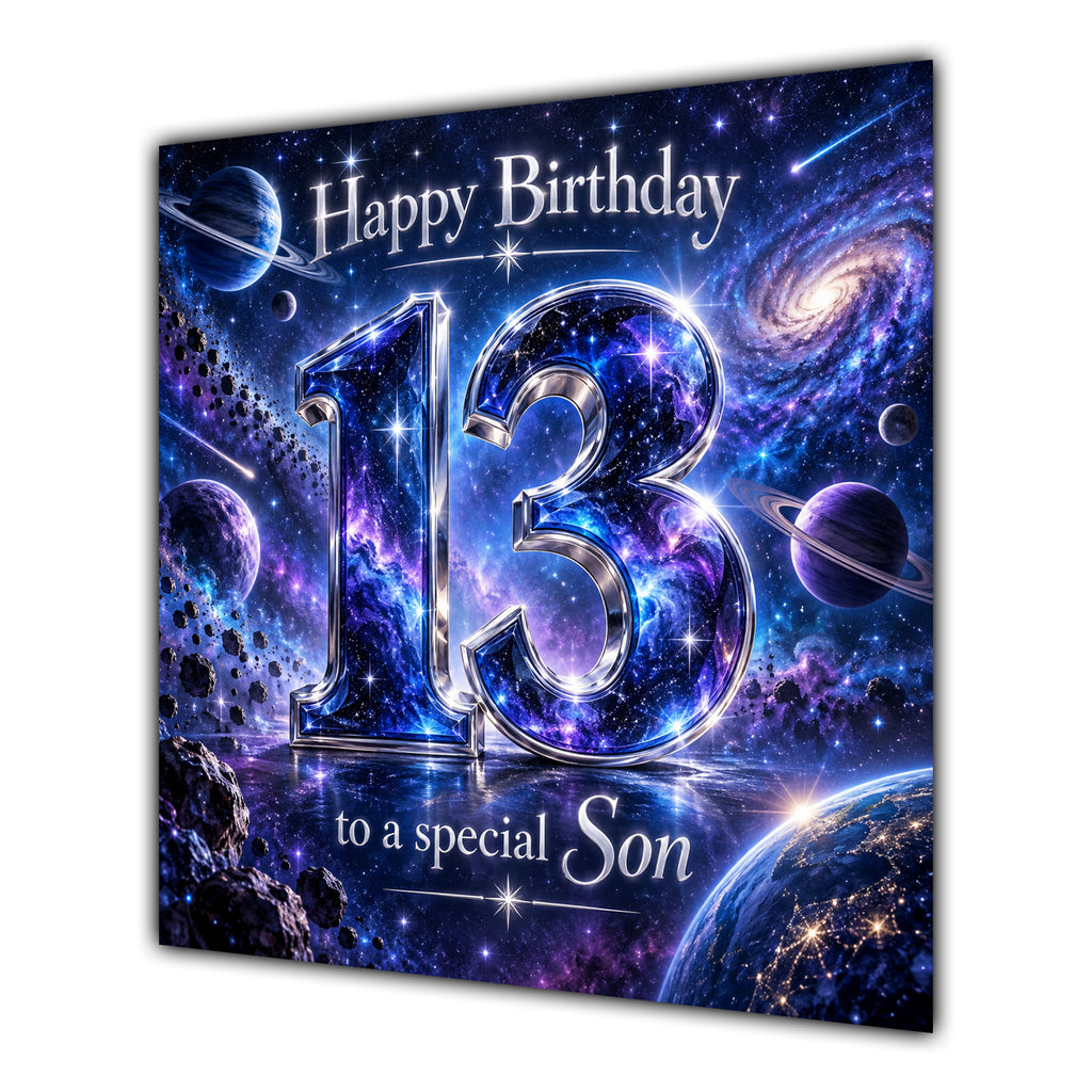Son 13th Birthday Card Space Galaxy Planets Stars