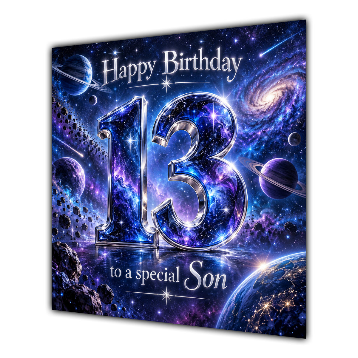 Son 13th Birthday Card Space Galaxy Planets Stars