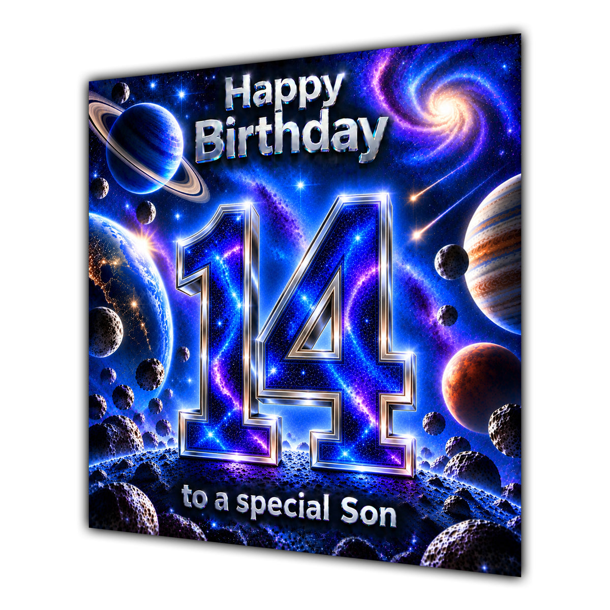 Son 14th Birthday Card Space Galaxy Planets Stars