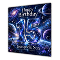 Son 15th Birthday Card Space Galaxy Planets Stars