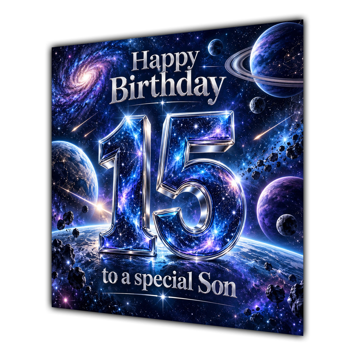 Son 15th Birthday Card Space Galaxy Planets Stars