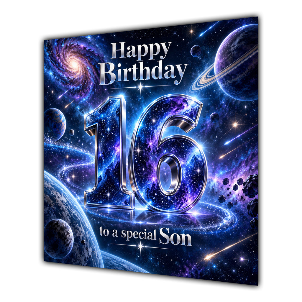 Son 16th Birthday Card Space Galaxy Planets Stars