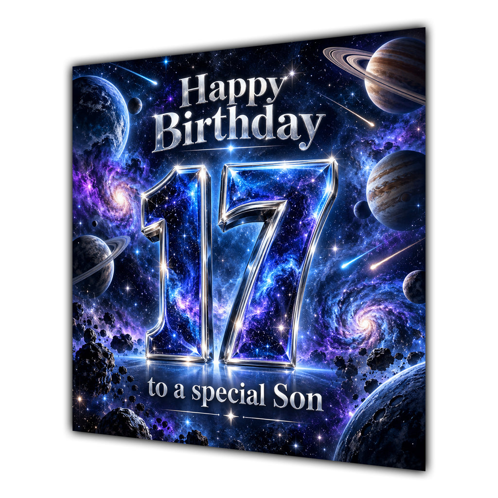 Son 17th Birthday Card Space Galaxy Planets Stars