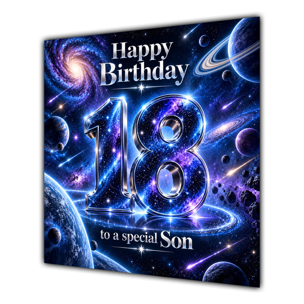 Son 18th Birthday Card Space Galaxy Planets Stars