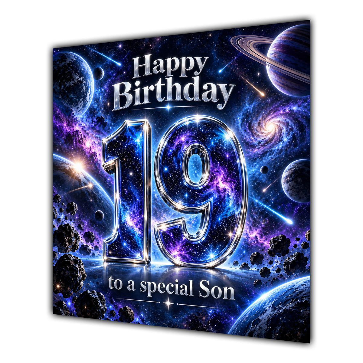 Son 19th Birthday Card Space Galaxy Planets Stars