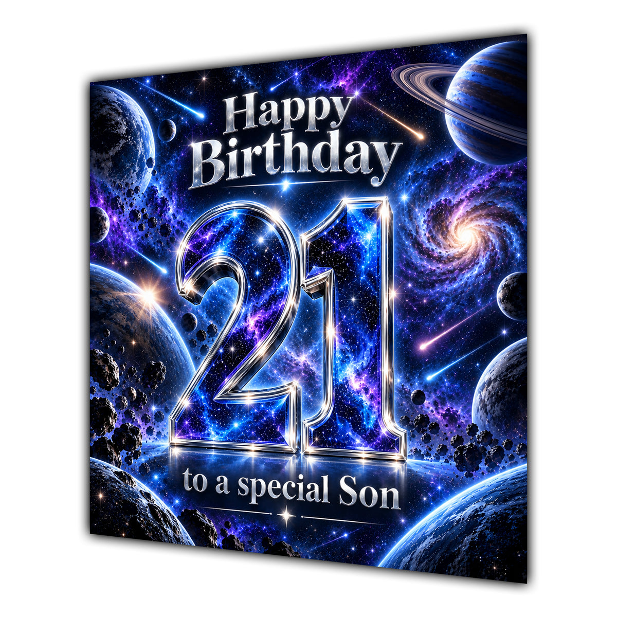 Son 21st Birthday Card Space Galaxy Planets Stars