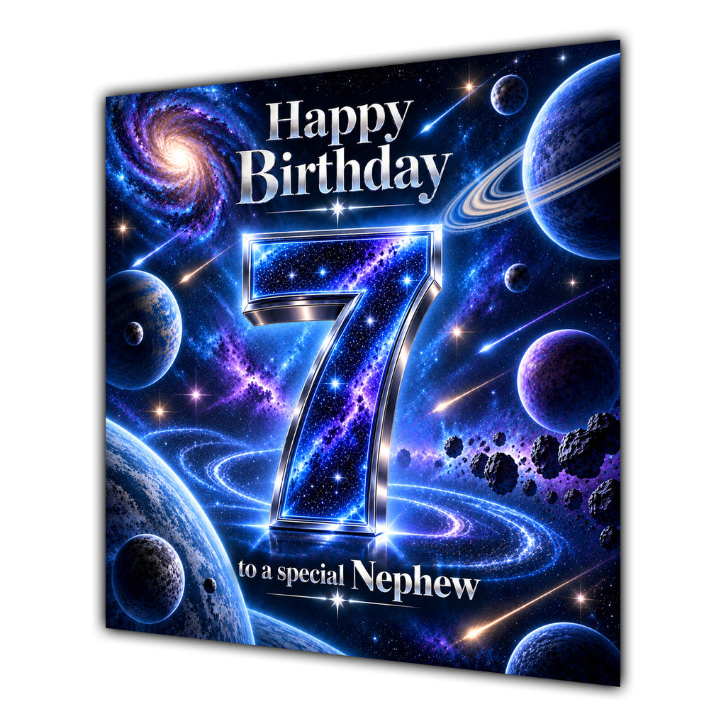 Nephew 7th Birthday Card Space Galaxy Planets Stars