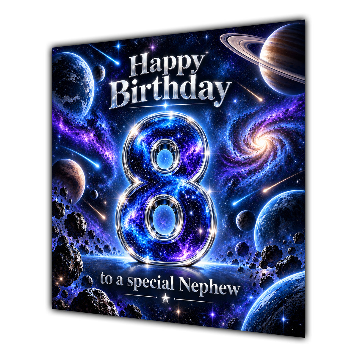 Nephew 8th Birthday Card Space Galaxy Planets Stars