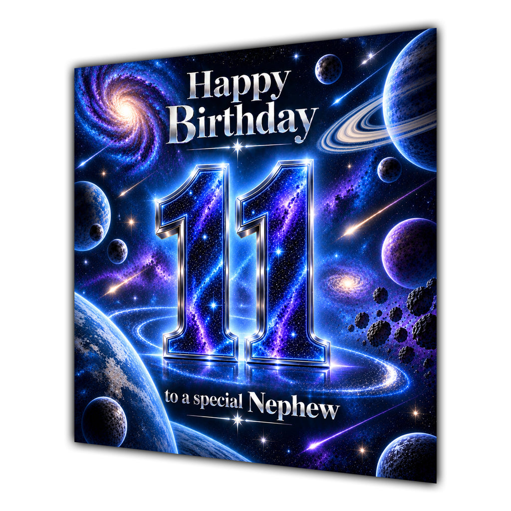 Nephew 11th Birthday Card Space Galaxy Planets Stars
