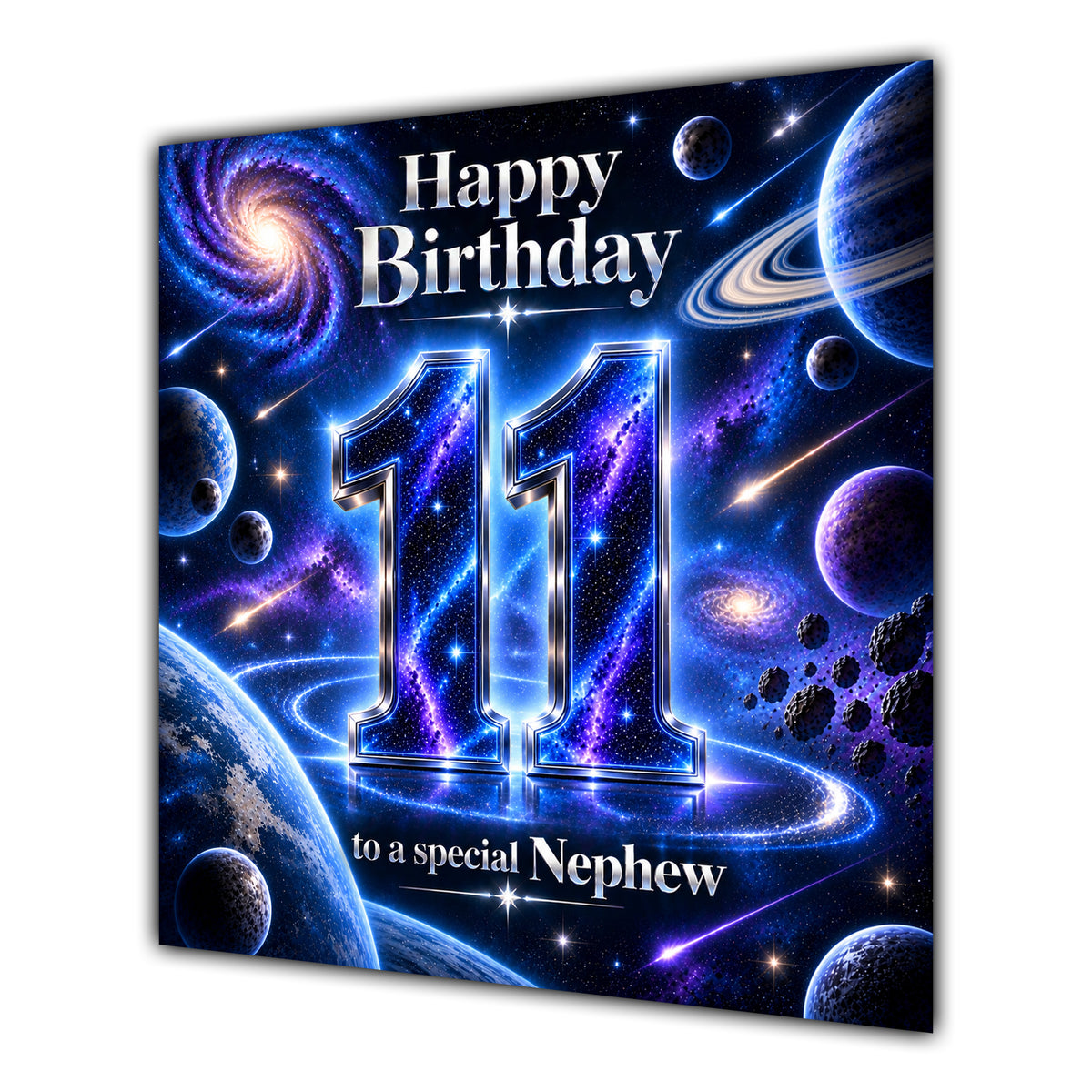 Nephew 11th Birthday Card Space Galaxy Planets Stars