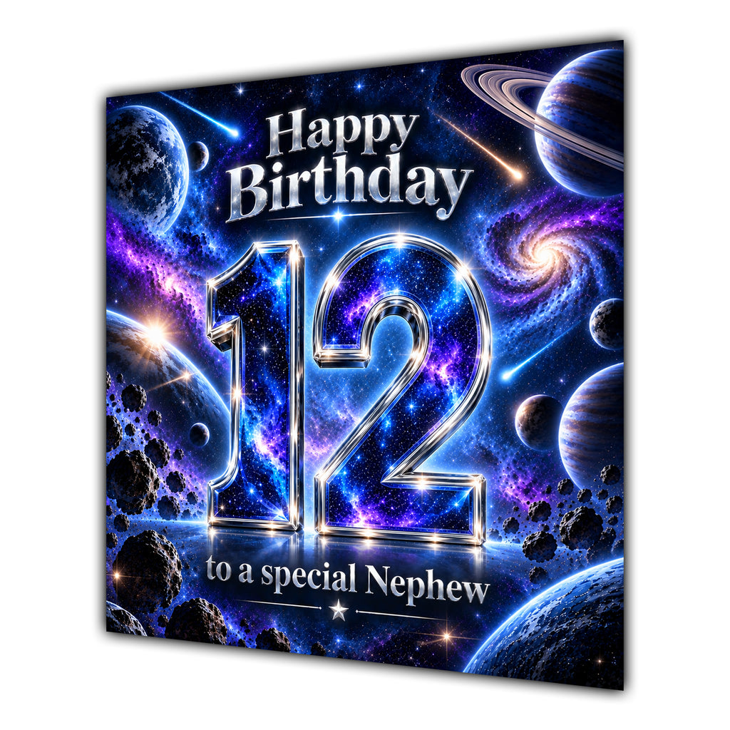 Nephew 12th Birthday Card Space Galaxy Planets Stars