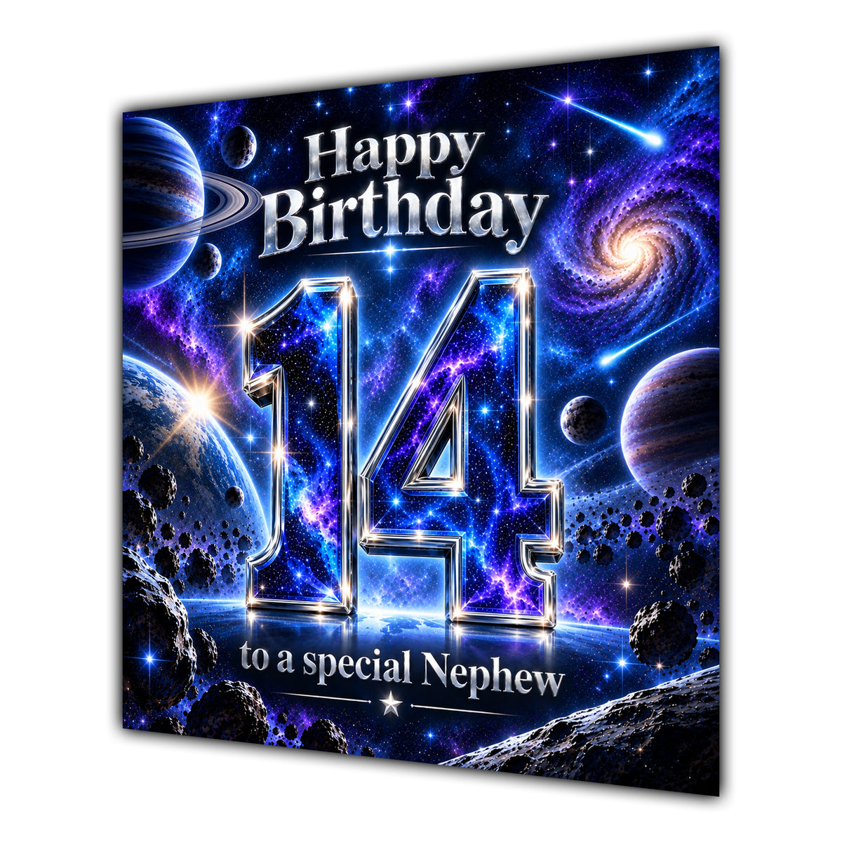 Nephew 14th Birthday Card Space Galaxy Planets Stars