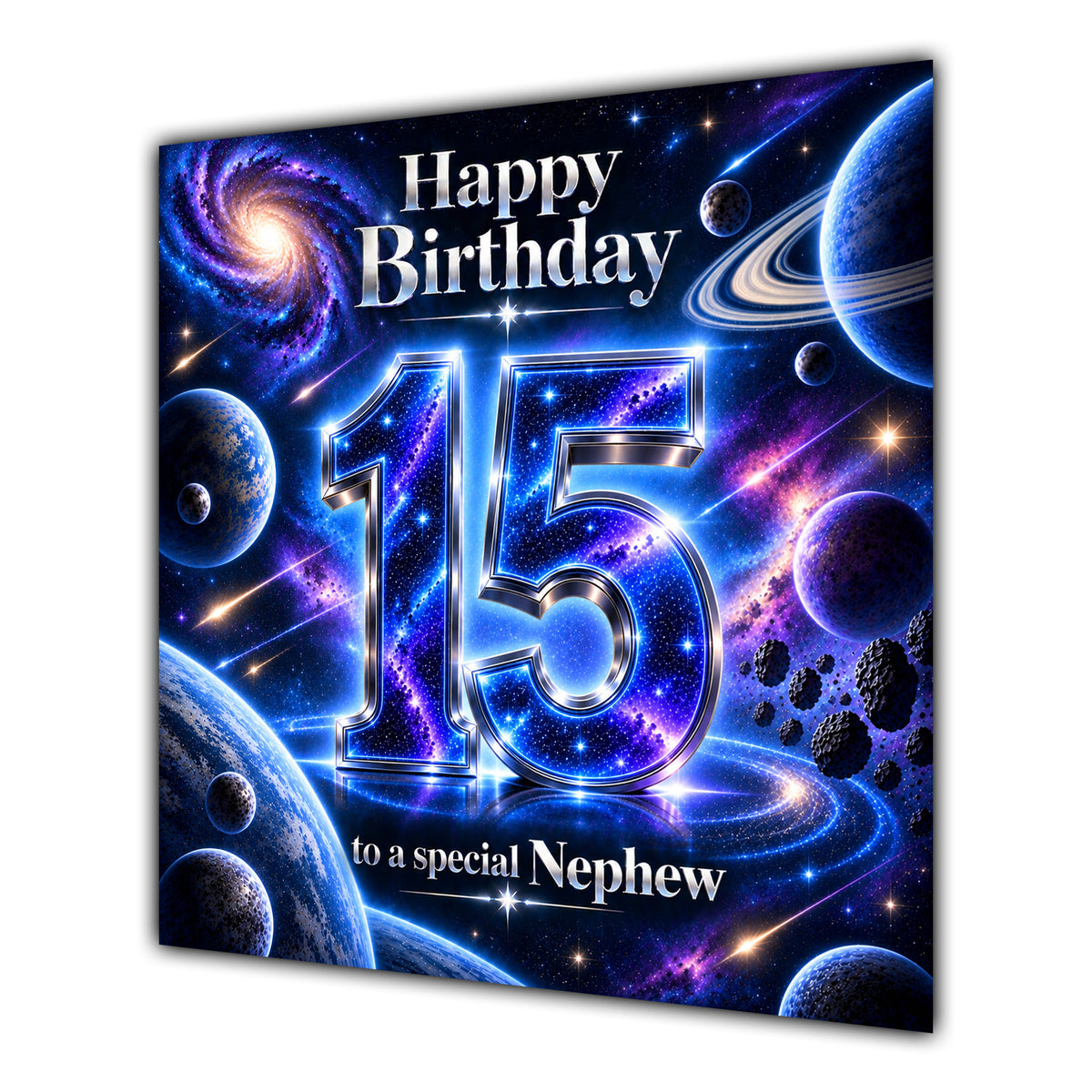 Nephew 15th Birthday Card Space Galaxy Planets Stars