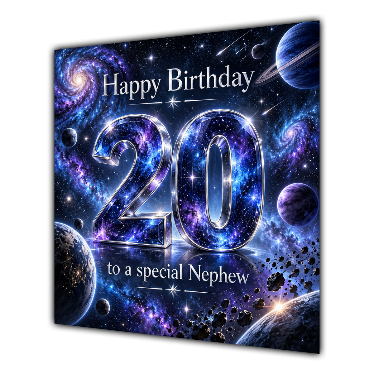 Nephew 20th Birthday Card Space Galaxy Planets Stars