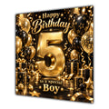 Boy 5th Birthday Card Gold Black Balloons Stars