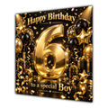 Boy 6th Birthday Card Gold Black Balloons Stars