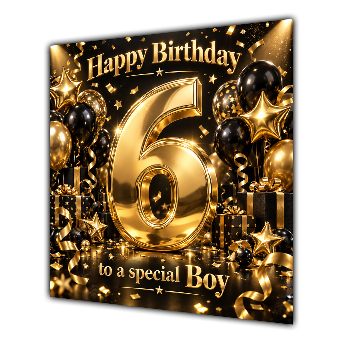 Boy 6th Birthday Card Gold Black Balloons Stars