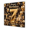 Boy 7th Birthday Card Gold Black Balloons Stars