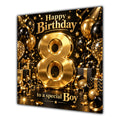 Boy 8th Birthday Card Gold Black Balloons Stars