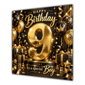 Boy 9th Birthday Card Gold Black Balloons Stars