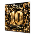 Boy 10th Birthday Card Gold Black Balloons Stars