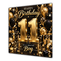 Boy 11th Birthday Card Gold Black Balloons Stars
