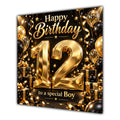 Boy 12th Birthday Card Gold Black Balloons Stars