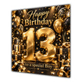 Boy 13th Birthday Card Gold Black Balloons Stars