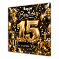 Boy 15th Birthday Card Gold Black Balloons Stars