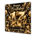 Boy 17th Birthday Card Gold Black Balloons Stars