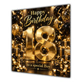 Boy 18th Birthday Card Gold Black Balloons Stars