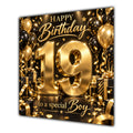 Boy 19th Birthday Card Gold Black Balloons Stars