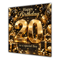 Boy 20th Birthday Card Gold Black Balloons Stars