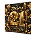 Boy 21st Birthday Card Gold Black Balloons Stars