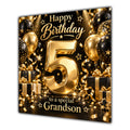 Grandson 5th Birthday Card Gold Black Balloons Stars