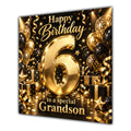 Grandson 6th Birthday Card Gold Black Balloons Stars