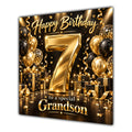 Grandson 7th Birthday Card Gold Black Balloons Stars