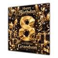Grandson 8th Birthday Card Gold Black Balloons Stars