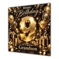 Grandson 9th Birthday Card Gold Black Balloons Stars