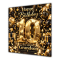 Grandson 10th Birthday Card Gold Black Balloons Stars