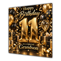 Grandson 11th Birthday Card Gold Black Balloons Stars