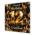 Grandson 12th Birthday Card Gold Black Balloons Stars