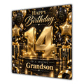 Grandson 14th Birthday Card Gold Black Balloons Stars