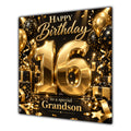 Grandson 16th Birthday Card Gold Black Balloons Stars